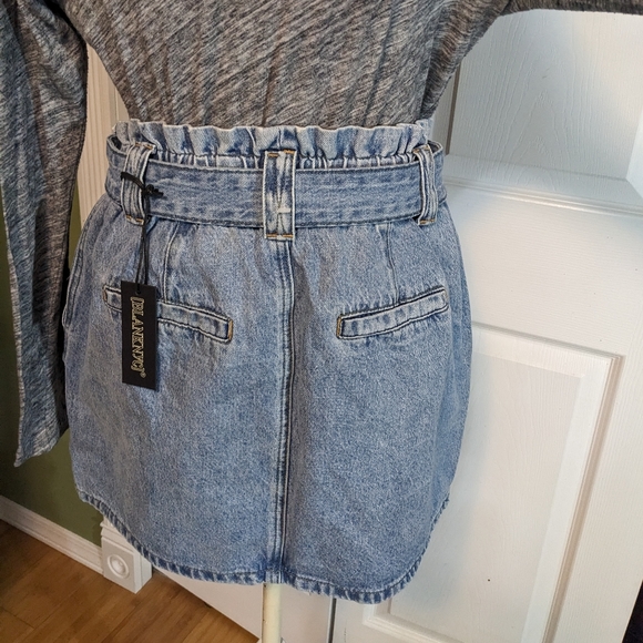 BlankNYC moon river denim mini belted paperbag skirt Large Y2k - Picture 2 of 9